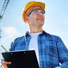 Construction inspector with a clipboard