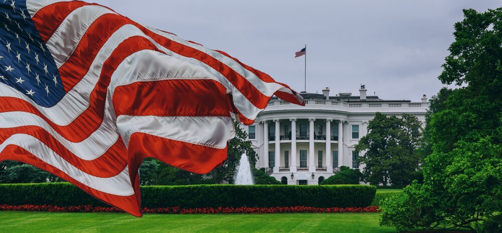 The US flag over the White House, Washington DC
