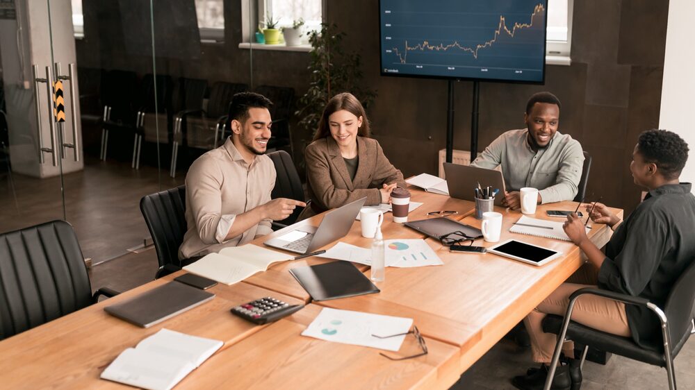 Colleagues meeting in a boardroom